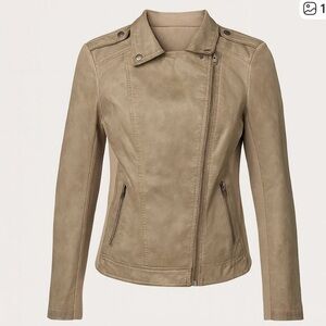 Sebby Collection Faux Leather Moto Jacket Taupe Distressed Sz XL Vegan